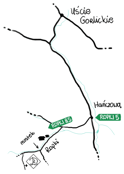 mapa dojazdu do kwater noclegowych w Beskidzie Niskim